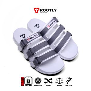 Rootly - Sandal Velcro Pria Slip On White Grey