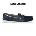 Liam Jacob Men Footwear Black Floater Cow Leather Rubber Sole Topsider Boat Shoes. 