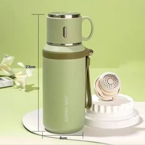 DOWNA 600ML Insulated Water Bottle Cold and  316 Stainless Steel Vacuum Cup Portable with Cup Tea Coffee Vacuum Flask