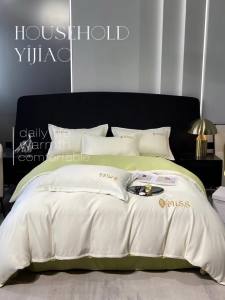 Washed Silk Four-Piece Set Ice Silk Embroidery European Style Silky Naked Sleep Summer Bed Sheet Duvet Cover Nordic Style Bedding LZD