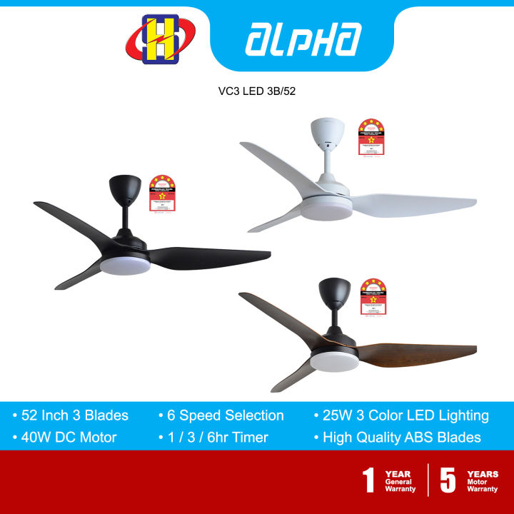 Alpha Ceiling Fan (52 Inch) 6Speed DC Motor Remote Control VANNUS