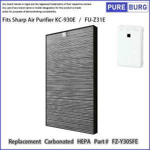 Pureburg - Sharp FU-Z31E KC-930E FU-Z31 KC-930 Air Purifier Filter Pengganti dengan Karbon Aktif HEPA Filter Part #FZ-Y30SFE