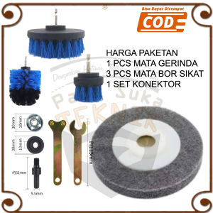 Pembersih kerak Lantai Kamar Mandi 3 pcs Mata Bor Sikat Toilet 1 pcs Konektor Bor Jadi Gerinda