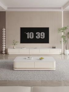 Coffee Table TV Cabinet Combination Pure White Slate Coffee Table Small Apartment