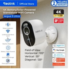 Reolink Argus 3 Ultra : Time Lapse 4K Camera 2.4/5GHz WiFi 8MP Color Night Vision AI Detection - BWC4K01