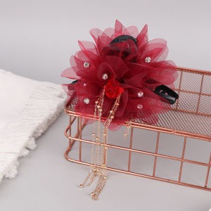 LYM Trendy Sweet Mesh Flower Tassel Hair Claw Elegant Temperament Large Shark Hair Clip Women Headwear Hair Accessories