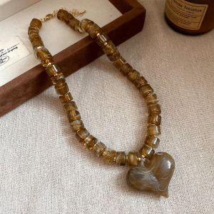 HEALMEYOU Acrylic Acrylic Love Heart Necklace Choker Round Bead Sweater Chain Photography Props Fashion Women Clavicle Necklace Spring Summer