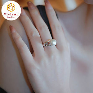 Viviann Original 925sterling silver Edison10mm Pearl Ring Senior Vintage Pearl Jewelry For Women Fashion Womens Size Pearl Open Ring Temperament Fashion Ring Joint Pearl Ring Jewelry Lover Gift