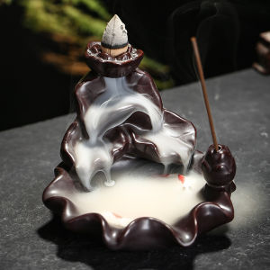 Fish Backflow Incense Burner Waterfall Incense Stick Holder Vintage Incense Sticks Lotus Censer 陶瓷倒流香炉 回流香炉 香插 檀香爐 熏香炉 送10颗倒流香粒