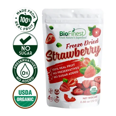 Biofinest Freeze Dried Strawberry Snack - Organic Crispy Real Fruit No Sugar Healthy Low Calorie 25G