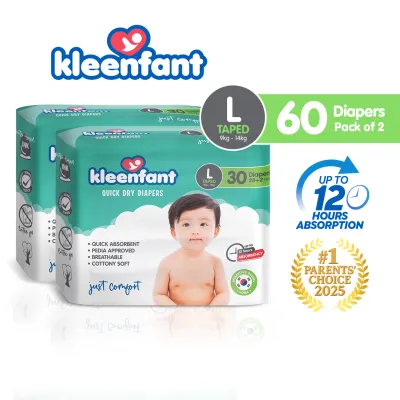 Kleenfant Baby Taped Diaper Large (60 Pads) Disposable Diaper Baby Essentials Free Shipping