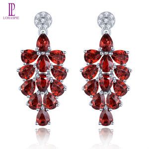 Lohaspie Đồ Trang Sức Chính Hãng 4.8 Carats Bông tai thả Bạc 925 Ban Đầu Bán Ngọc Thạch Lựu tự nhiên Bông tai thả cắt kiểu hình Quả lê Đá Quý Garnet Bông Tai Cho trang sức nữ Quà Tặng