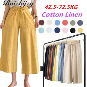 Ruizhijzg Quần Ống Rộng Có Túi Quần Cắt Thẳng Cạp Chun Co Giãn Trang Phục Công Sở Tại Nhà Trang Trọng Cho Nữ Quần Cắt Gấu Thường Ngày 2022 Dáng Rộng Vải Lanh Cotton Mùa Hè Ngoại Cỡ Lớn Phong Cách Hàn Quốc Chất Lượng Cao