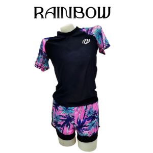 Rainbow Rash Guard Terno swimsuit Womens two-piece swimsuit Short sleeved fancy swimsuit Fashion Summer Beach Wear rashguard
