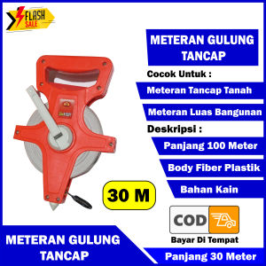 Meteran Gulung  Roll Tancap Alat Ukur Luas Bangunan Tanah  Meteran Tape Measure Panjang 30 50 100 Meter Murah