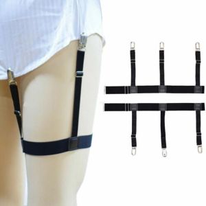 2pcs Men Shirt Stays Belt with Non-slip Locking Clips Keep Leg Thigh Suspender Garters Strap Beak