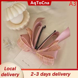 [COD] AqToCna Ship within 24 hours 2022 New Ribbon Bow Banana Clip Cute Pearl Hair Pins Barrette Women Hair Accessories Fashion Solid Color Elegant Hair Claw