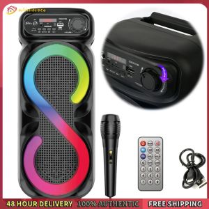 Winnereco Bluetooth-Compatible Speaker Portable Boombox with RGB Light Outdoor Speaker Remote Control Wireless Speaker for Karaoke