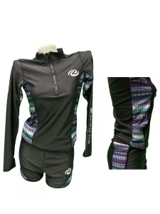 RAINBOW Womens High-Quality Nylon Rashguard Set - Long Sleeves & Shorts Multi-Color Print Sizes M-3XL