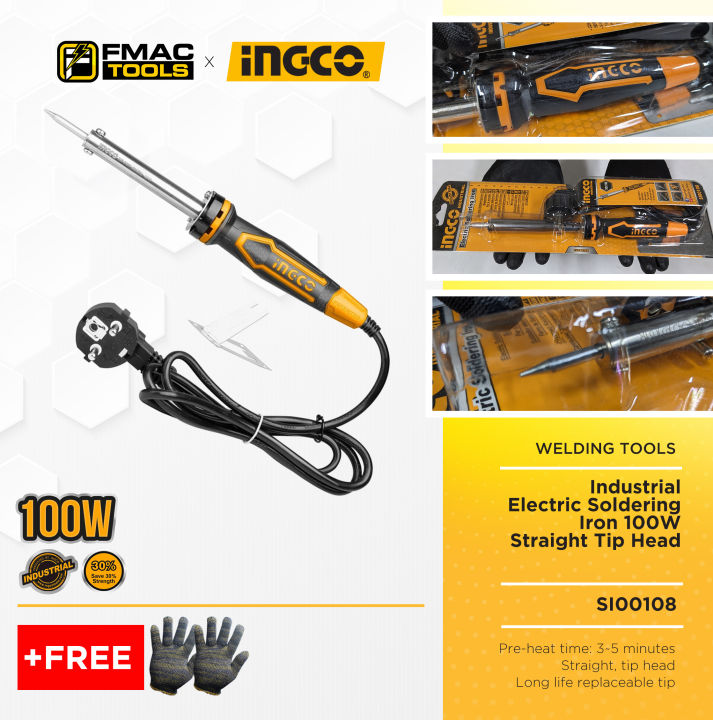 INGCO Industrial Electric Soldering Iron 100W Straight Tip Head SI00108 + FREEBIES FMAC TOOLS