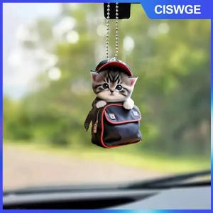 CISWGE Xe treo Mặt dây chuyền gương chiếu hậu trang trí ba lô hình con mèo 2D Acrylic treo trang trí nội thất xe hơi trang trí thủ công