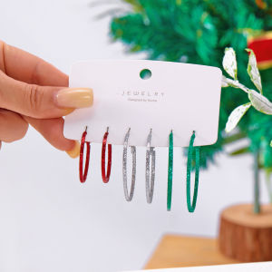 Gmai Giáng Sinh 3 Cặp Thời Trang Màu Đỏ xanh trắng Xoắn Bộ Bông tai Hợp Thời Trang Phụ Nữ Của Đồ Trang Sức tiệc tùng lễ hội Quà Tặng