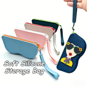 Durable Silicone Eyeglasses Protective Bag Portable Zippered Pouch Cartoon Cosmetic Storage Bag