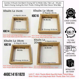 Combo 4 Khung Gỗ Đổ Bánh Chưng Bằng Gỗ Tự Nhiên 10-12-14-16cm / 4 Khuôn Bánh Chưng Thông Minh
