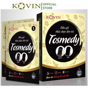 Dầu gội đen tóc TOSMEDY - Dầu gội thảo dược nhuộm đen tóc nhuộm phủ bạc_ Gội là Đen. Hộp 2 gói nhỏ gọn hơn Dung Tích 45ml