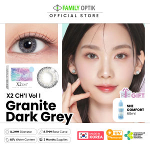 [FREE SHE COMFORT 60ML] X2 Chi Vol I Granite (Dark Grey) Monthly Softlens Warna