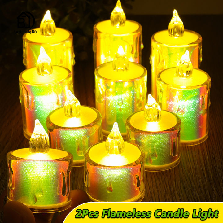 2Pcs LED Colorful Tear Candle Lamp Simulation Electronic Candle Battery