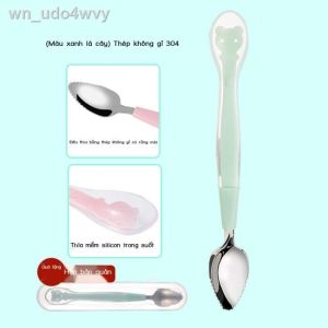 [Có Hộp] Thìa Ăn Dặm Đa Năng 2in1 Thìa Nạo Nhỏ Hoa Quả Cho Bé Ăn Dặm Tích Hợp 2 Đầu MEGOLD ( 1 Đầu Silicon Siêu Mềm1 Đầu Inox Răng Cưa Nạo )