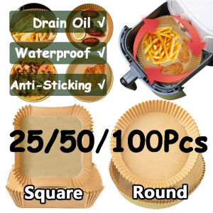 25-100pcs Air Fryer Disposable Paper Liner Non-Stick Mat Steamer Round Paper Baking Mats Kitchen AirFryer Baking Accessories