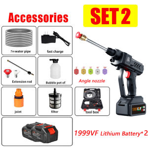 Portable Pressure Washer Wireless Car Washer High Power 1999VF Lithium Battery Gun Rechargeable
