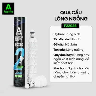 Quả cầu lông Agnite chính hãng Hộp 12 quả Lông Vịt/Ngỗng/Nhưa thẳng chắc chắn chịu va đập tốt đường cầu bay ổn định - F2202S
