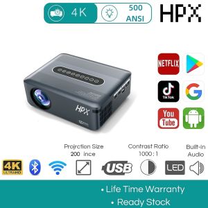 【Free Handbag】HPX Projector 8k Ultra HD with WiFi and Bluetooth Supported FHD 1080P Mini Projector for Outdoor Moives 5G Video Projector for Home Theater Dolby Audio Zoom Portable Projector TV Stick PPT