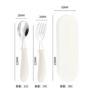 Oldlaiben 304 Stainless Steel Baby Fork Spoon Set Toddler Training Utensils with Soft Silicone Handles