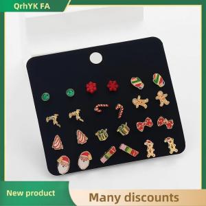 READY STOCK✨ 24Pcs Christmas Earrings Set For Women Small Shiny Zircon Xmas Tree Santa Claus Snowflake Earring Party Jewelry Accessories Gift