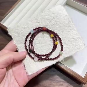 Three Circle Natural Garnet Bracelet for Womens Duo Bao Crystal Biyu Southern Red Bracelet High Grade and Hundred Pair Bracelet新品三圈天然石榴石手串女多宝水晶碧玉南红手链高级感百搭手串