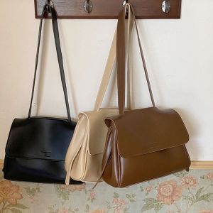 G Solid Color Shoulder Bag PU Leather Adjustable Messenger Bag  Large Capacity Tote Bag for Women