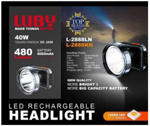 Senter Kepala Luby 40 Watt Baterai Cas Ulang L2888LN L2888KN Cahaya Putih & Kuning Head lamp Mancing Camping