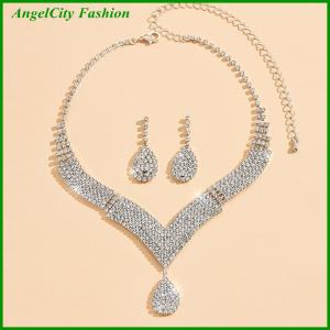 AngelCity Fashion Store 2Pcs Fashionable Rhinestones Necklaces Earrings Jewelry Set Womens Wedding Accessories Gift