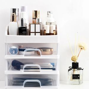 Rak Kosmetik Laci 3 Susun Serbaguna Organizer Makeup Tahan Debu dengan Tutup Wadah Kosmetik Warna Transparan Menghemat Ruang Seeta Bisa Dilepas Pasang