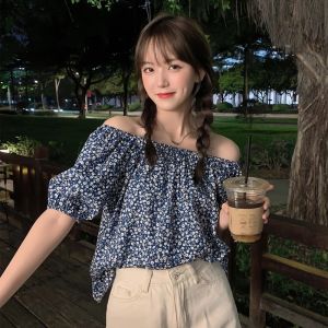 SHUFU 2025 Ready Stock chiffon blouse for women korean plus size short sleeve shirt casual off shouler top floral blouse