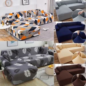 L-Shape Sofa 1/2/3/4 Seater Universal cover Solid Color Stretch Sofa Cover Furniture protective cover Home Decoration