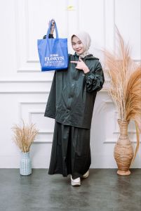 Jas hujan wanita rok mantel hujan setelan baju dan rok dewasa bahan pvc tebal kuat lentur BY FLORYN