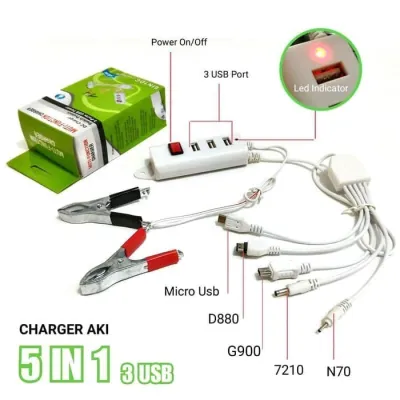 CHARGER AKI MOTOR 6 IN 1 3 USB & 5 USB + BOHLAM ON OFF CHARGER HP BEST ACC TAO-02