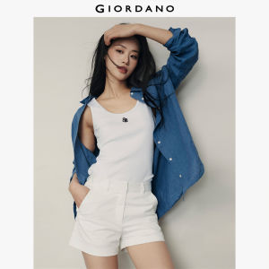 Giordano Korea Collection Womens Embroidery U-neck Slim Ribbed Tank Top 05325559