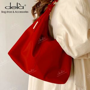 Dela กระเป๋าสะพายไหล่ ทรงโท้ท สีแดง สําหรับผู้หญิง 2023