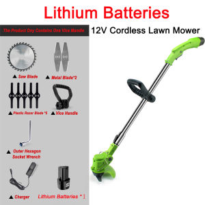 12V Grass Cutter Lawn Mower Cordless Lawn Mower Electric Mower Cordless Grass Trimmer with Rechargeable Lithium Battery Adjustable Lawn Mower